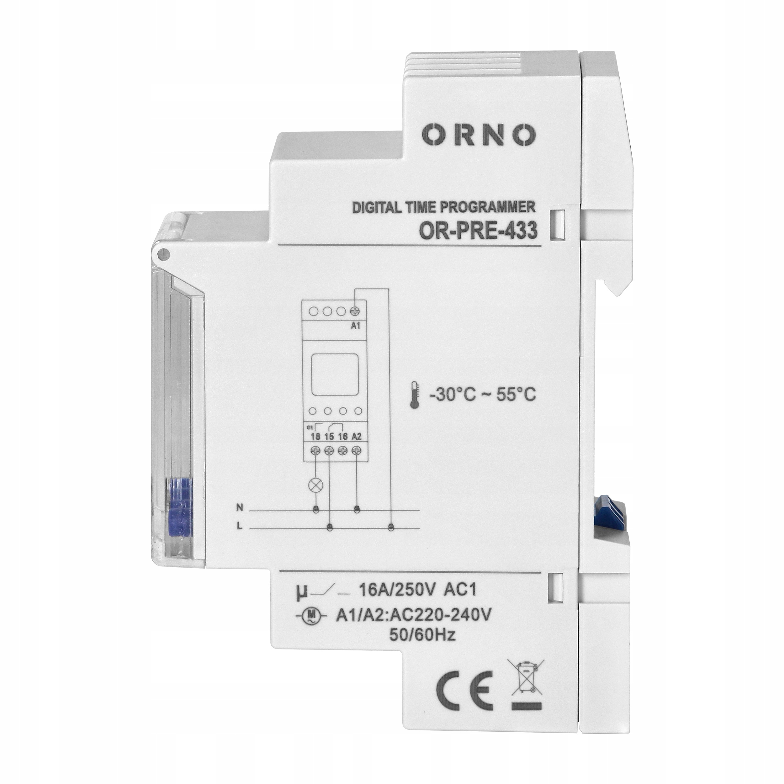 ORNO ELEKTRONICZNY PROGRAMATOR CZASOWY 52 PROGRAMY 2 MODUŁY DIN TH-35mm Waga produktu z opakowaniem jednostkowym 0.15 kg