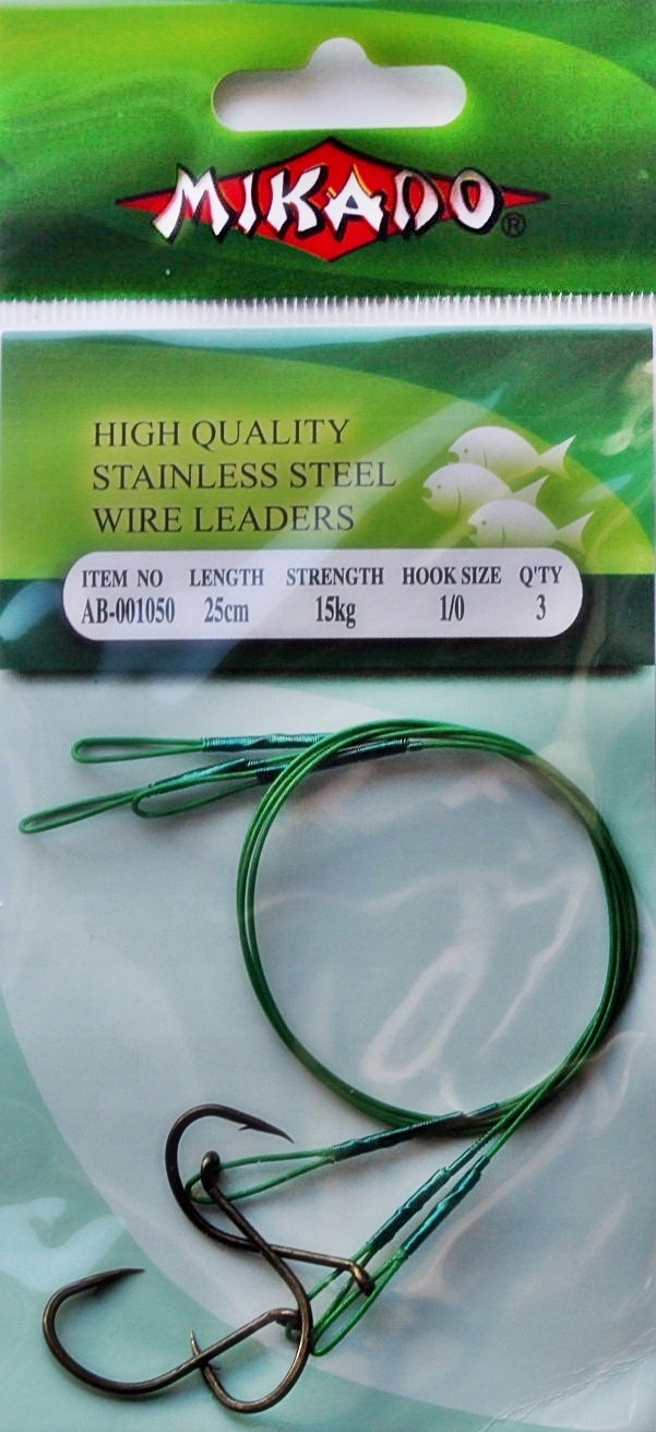 Mikado Przypony Green Z Haczykami nr1/0 25cm 15kg 3 Sztuki.