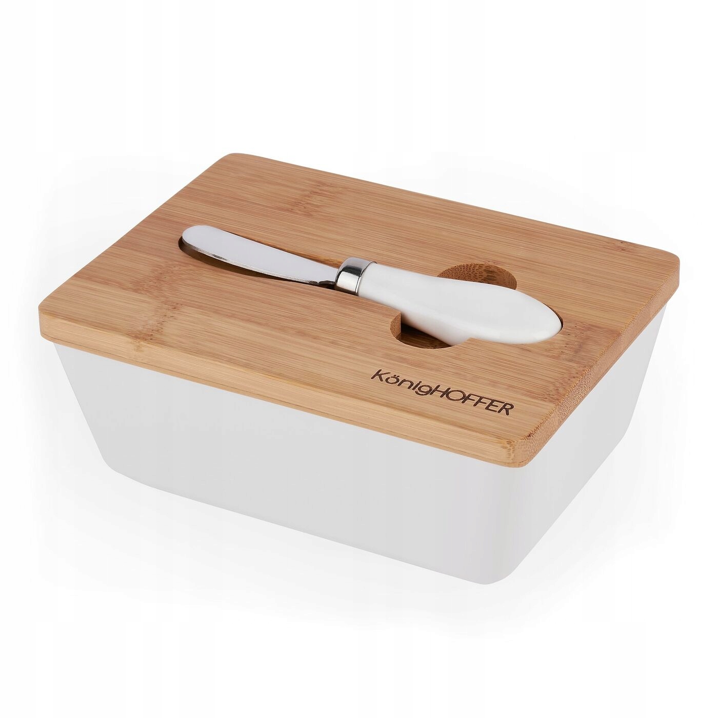 MASELNICZKA BIAŁA Z BAMBUSOWĄ POKRYWKĄ I NOŻYKIEM