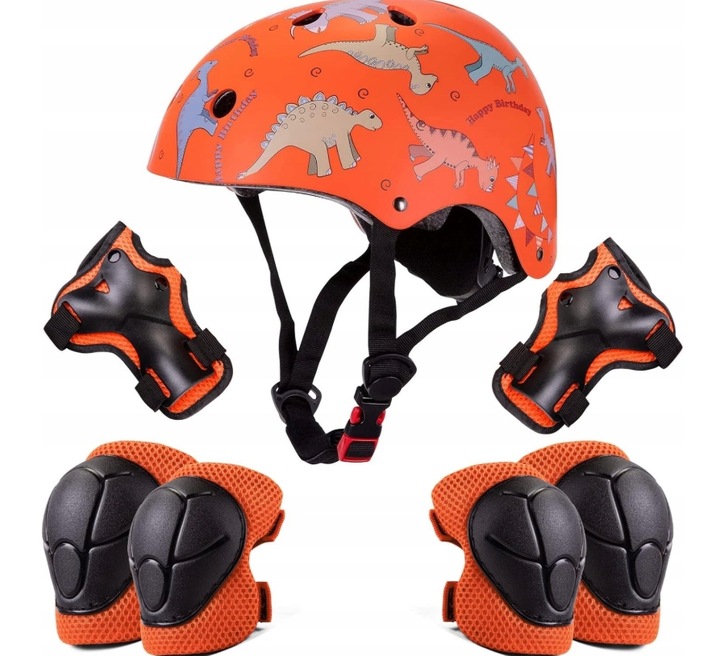 Kask Rowerowy Dinozaury Dla Dzieci S (51-54Cm) Regulowany -Ochraniacze 6szt