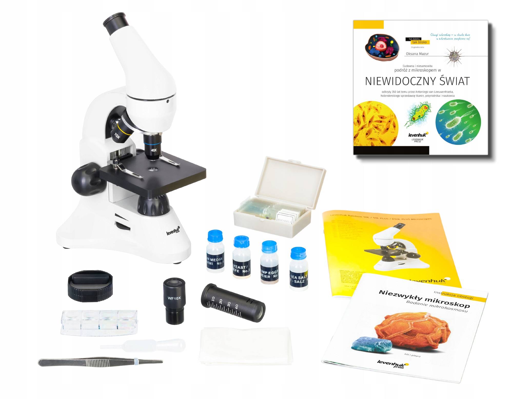 Optický mikroskop Levenhuk Rainbow 50L Moonstone sada 800 x