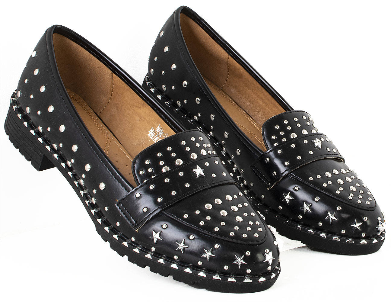 7193 CZARNE MOKASYNY PÓŁBUTY ĆWIEKI EKOSKÓRA 40