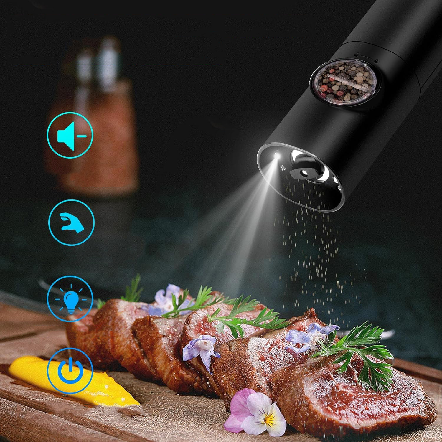 ELEKTRYCZNY MŁYNKÓW DO SOLI I PIEPRZU Z OŚWIETLENIE LED DO RESTAURACJI Załączone wyposażenie USB