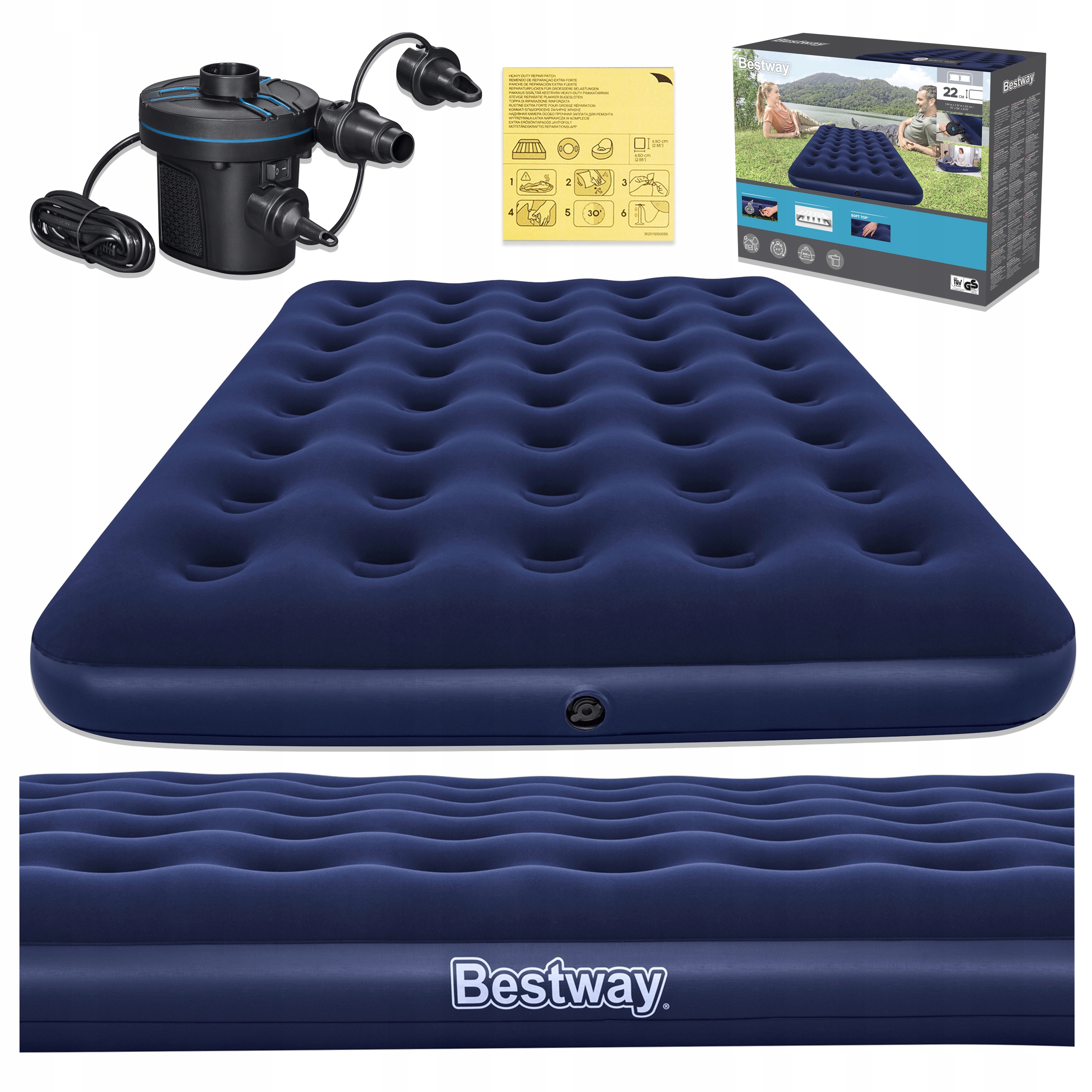 Matrace 191x137x22CM Velurová Pvc S Síťovou Pumpou Bestway 67287