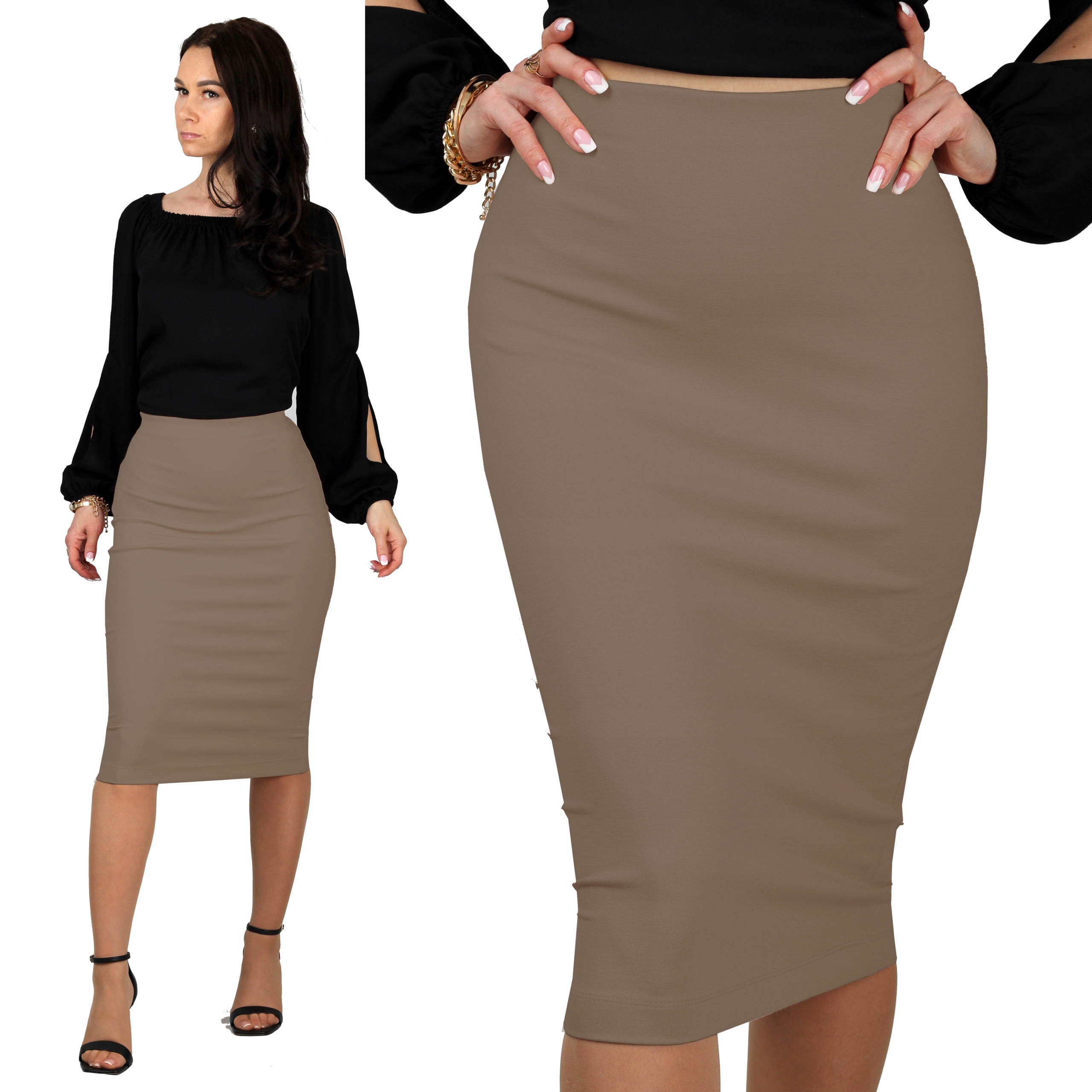 L TUBA CAMEL spódnica dopasowana midi ołówkowa brązowa obcisła 40