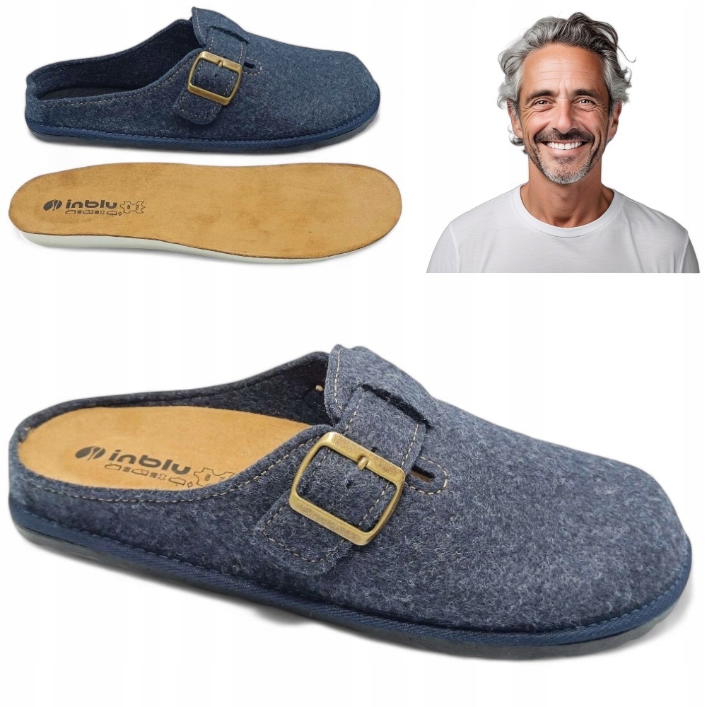 Pánské nazouvací Papuče , tmavě modré, materiál, pantofle, domácí nazouváky Inblu 45