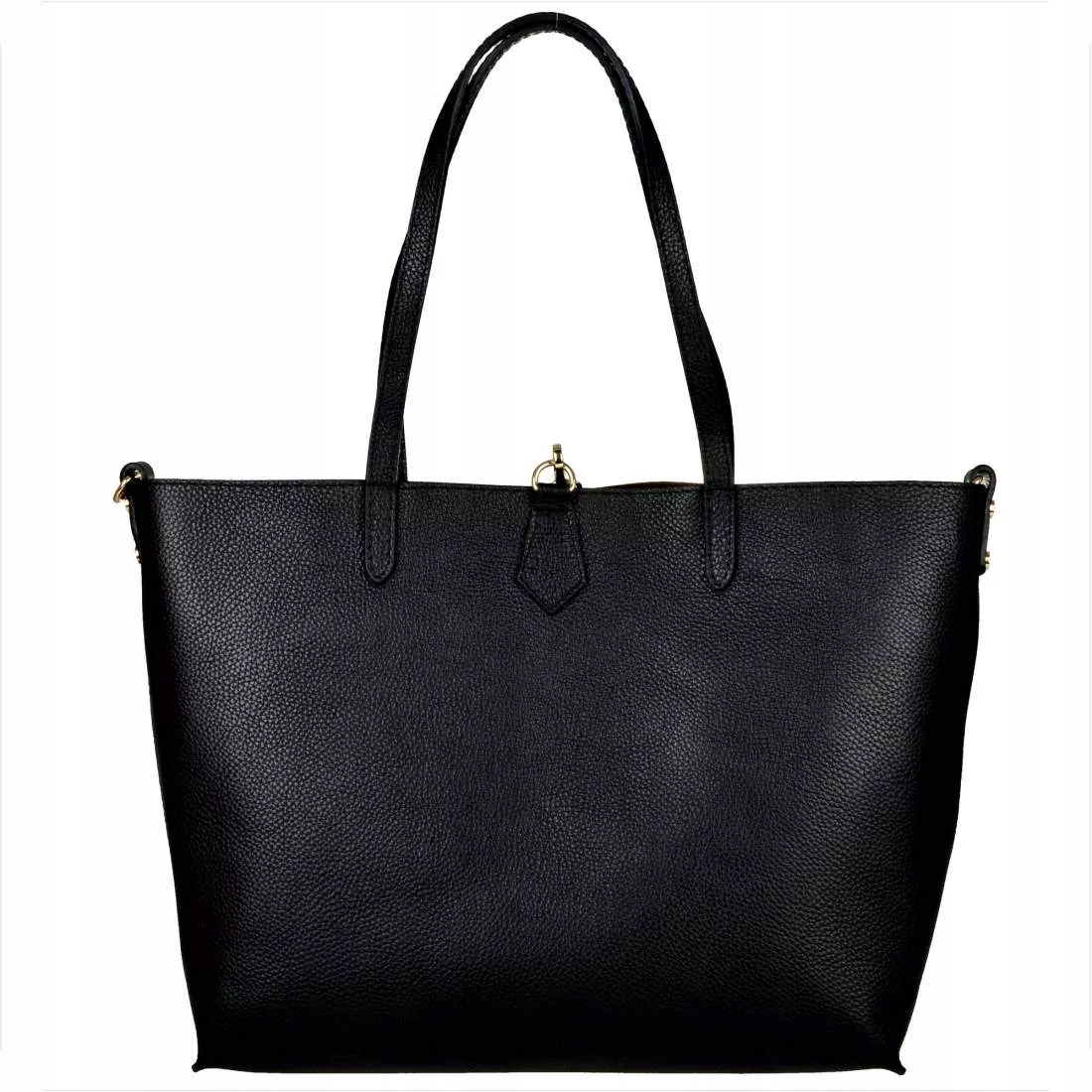 Borse in Pelle Kožená shopper kabelka černá s kosmetickou taštičkou
