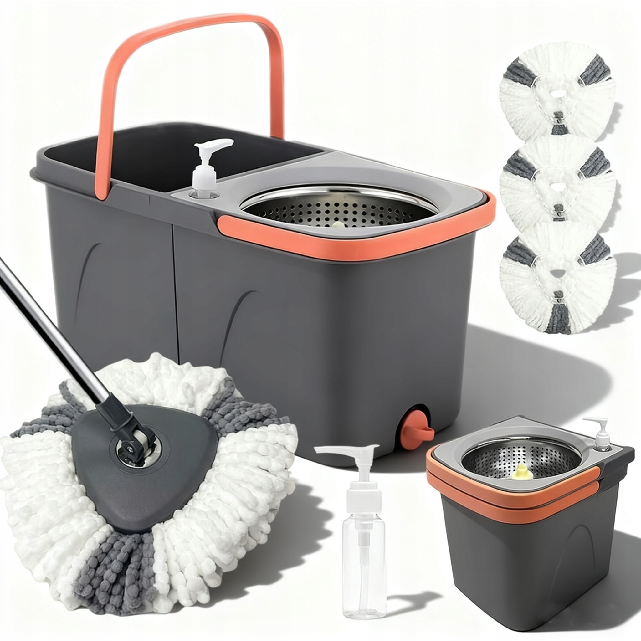 Levně Mop 2V1 S Kbelíkem, Nastavitelná Výška, Dvoukomorový Pro Různé Podlahy