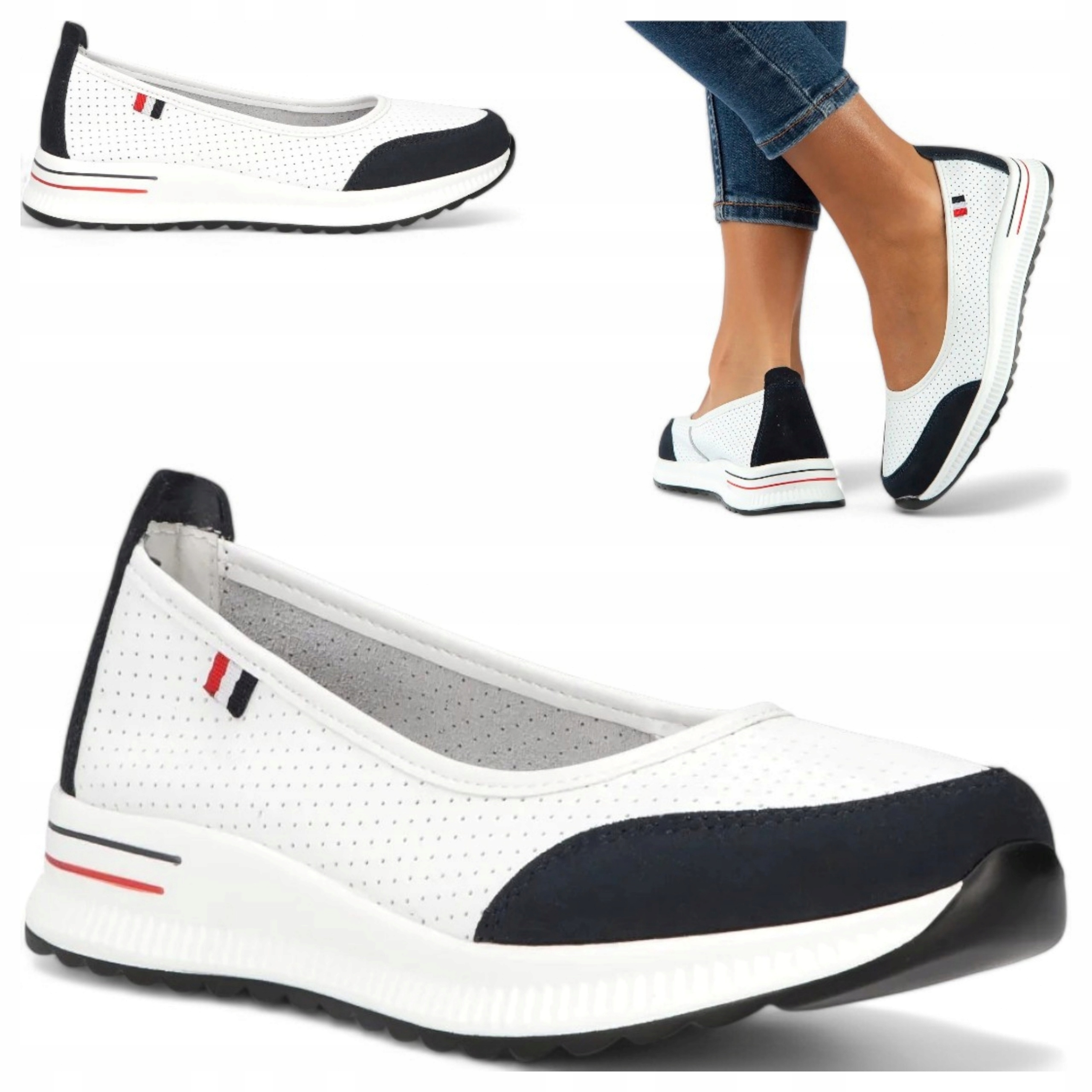 Filippo 39 Oddychające Balerinki Skóra Naturalna Letnie obuwie wsuwane