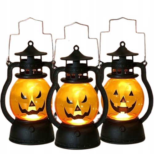 LATARNIE LAMPIONY DYNIE ŚWIATEŁKA LED DEKORACJA NA HALLOWEEN zestaw 3 szt