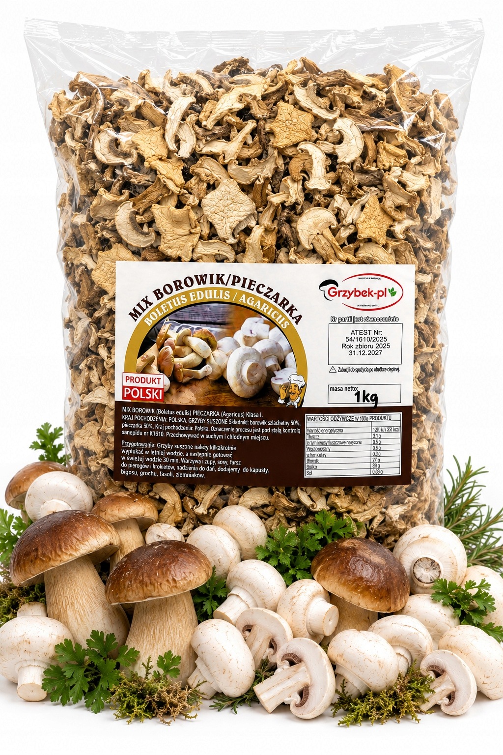 MIX Borowik+peczarka Krájená 1kg Sběr 2025 Polský Atest houby