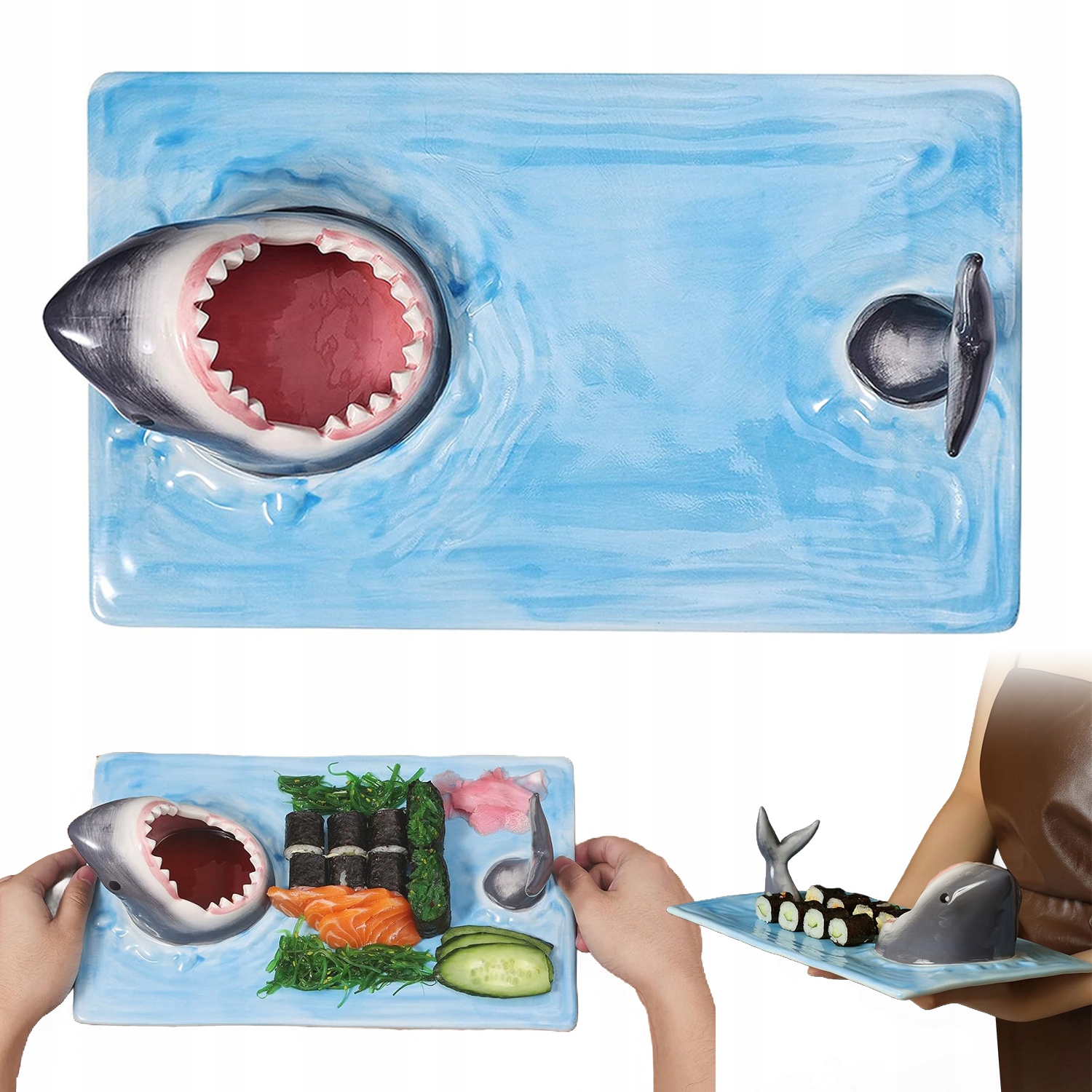 Dekorativní Sushi Talíř Žralok Keramický S Držákem Na Tyčinky