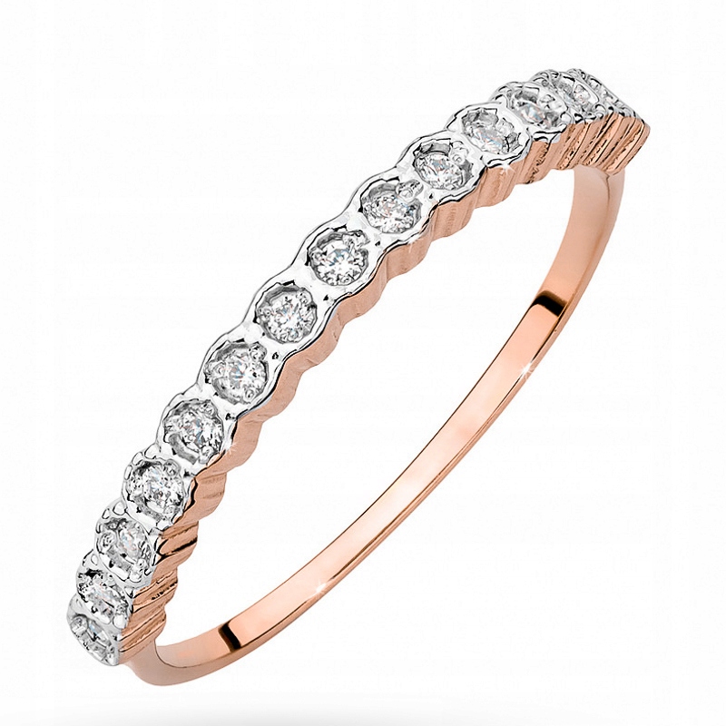 Růžově Zlatý Prstýnek 585 s Brilianty 0,13 ct