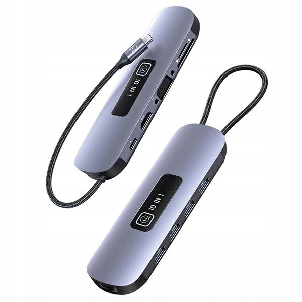 Usams Adaptér Hub 10v1 3xUSB 3.0/TF/SD/USB-C/HDMI/RJ45/VGA PD100W šedý/tar