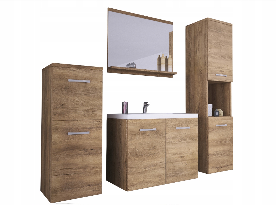 Koupelnový nábytek Mars umyvadlo zrcadlo 2x sloupek odstín tmavšího dřeva