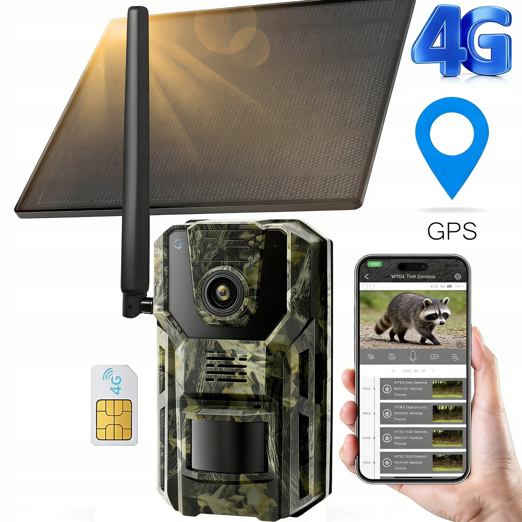 Fotopast Sim karta 4G solární kamera pro pozorování divoké zvěře Gps