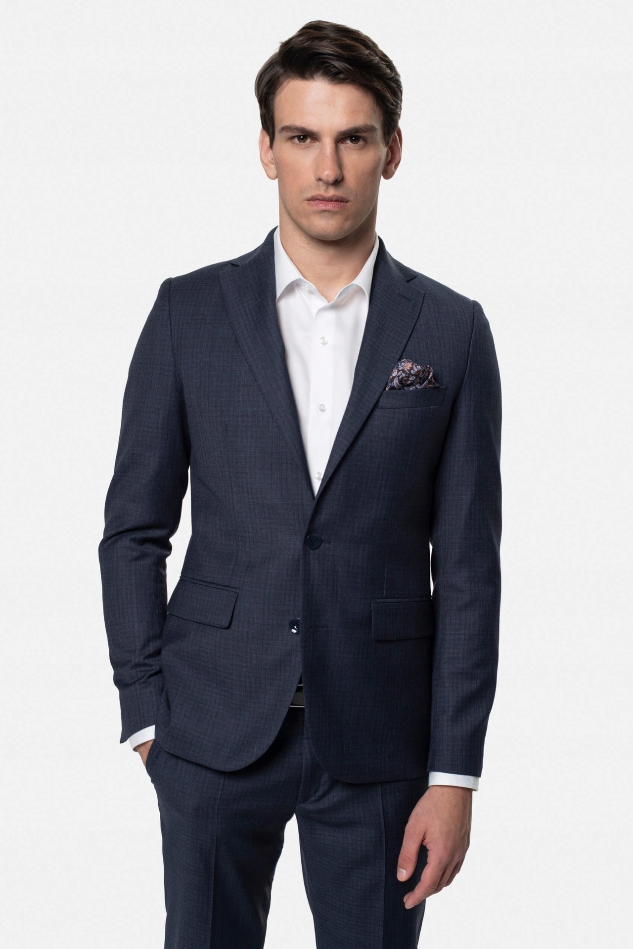Marynarka Telamo Granatowa Slim Fit Jednorzędowa Z Wełną 176 124