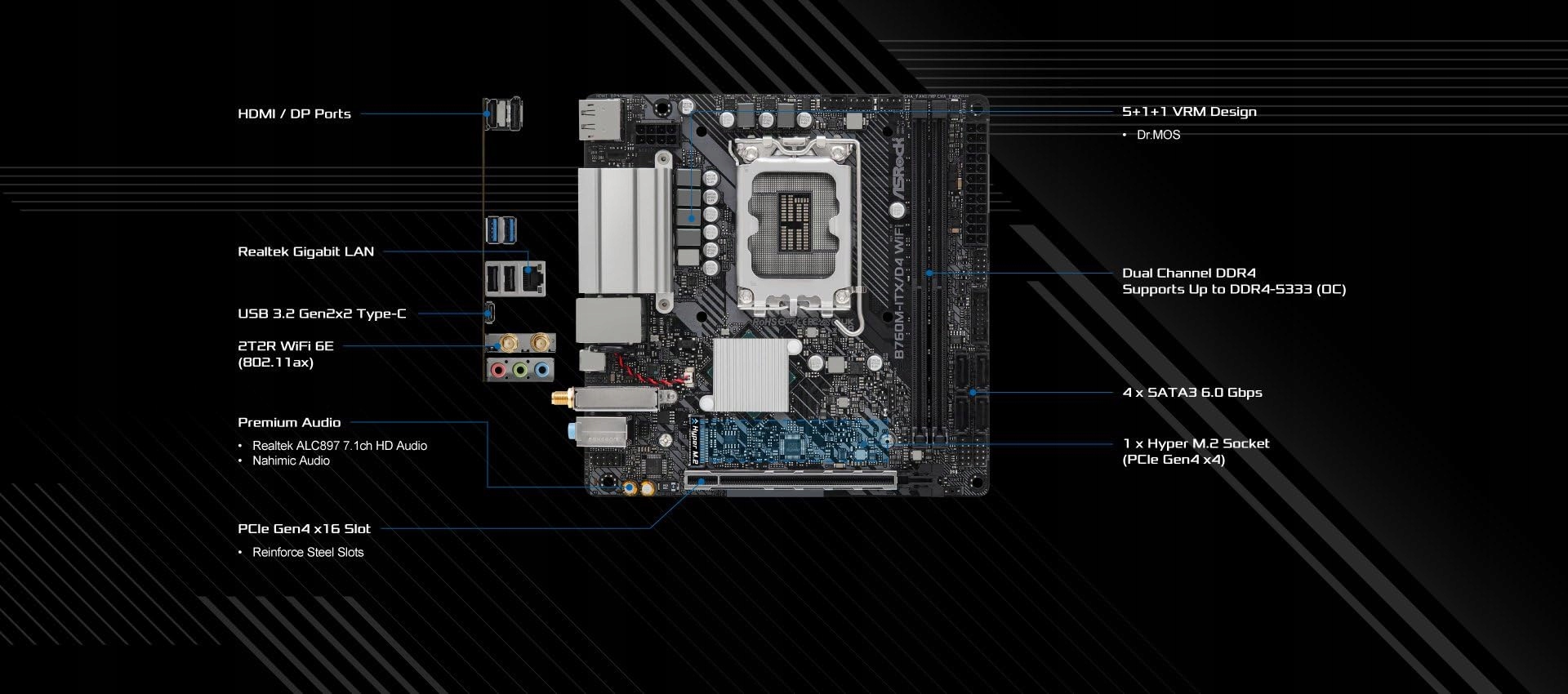 ASRock B760M-ITX D4 WiFi Płyta Główna Intel DDR4 mini-ITX — miniatura 3