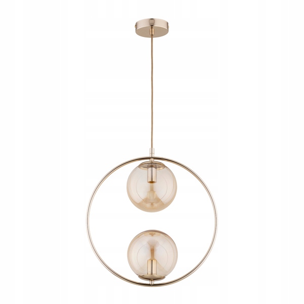 Moderná závesná lampa, zlatá, okrúhla, sklenené gule do obývačky, 2 body, Alfa