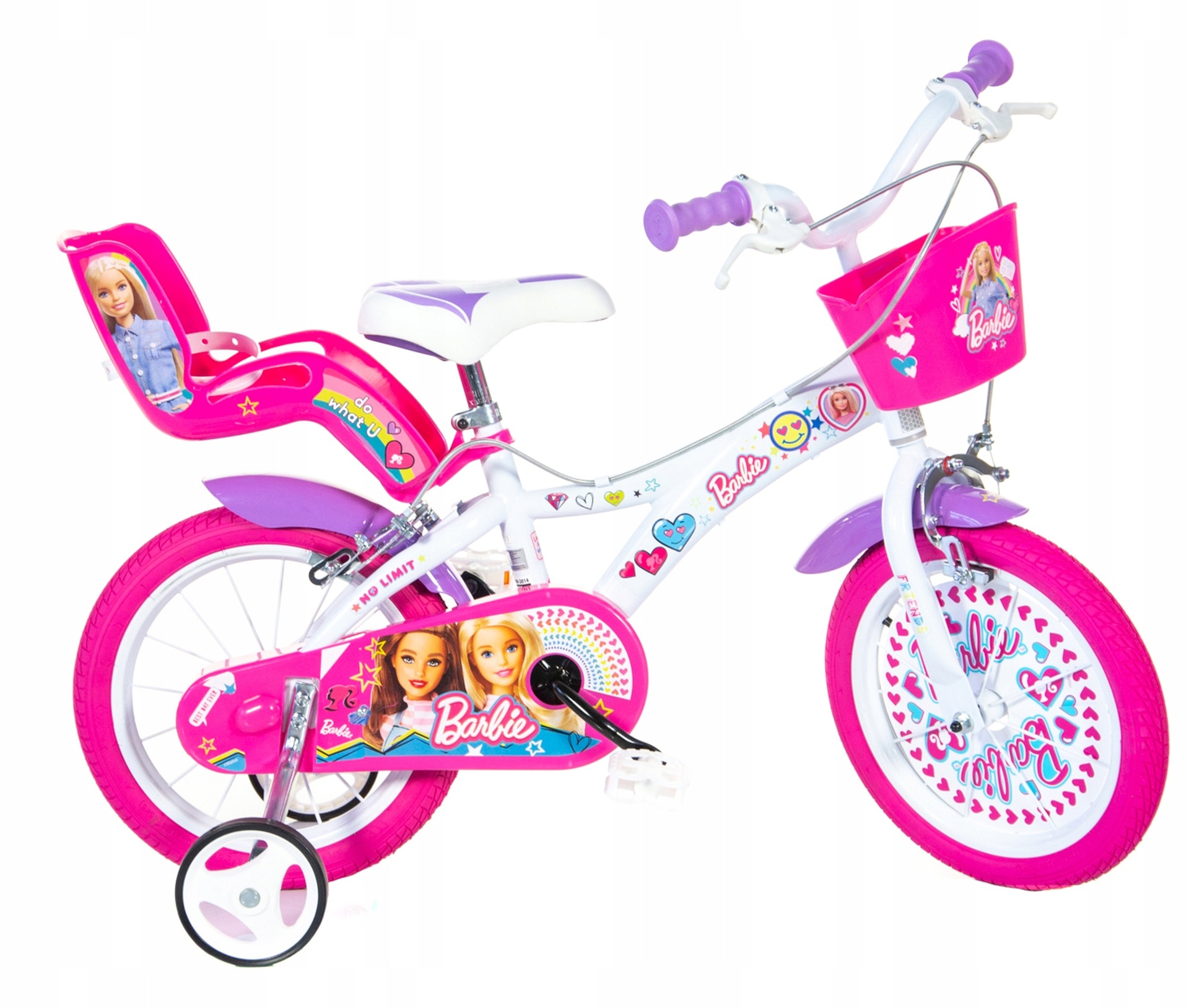 Dětské kolo 16 palců Barbie pro dívky Košík Sedačka Dino Bikes