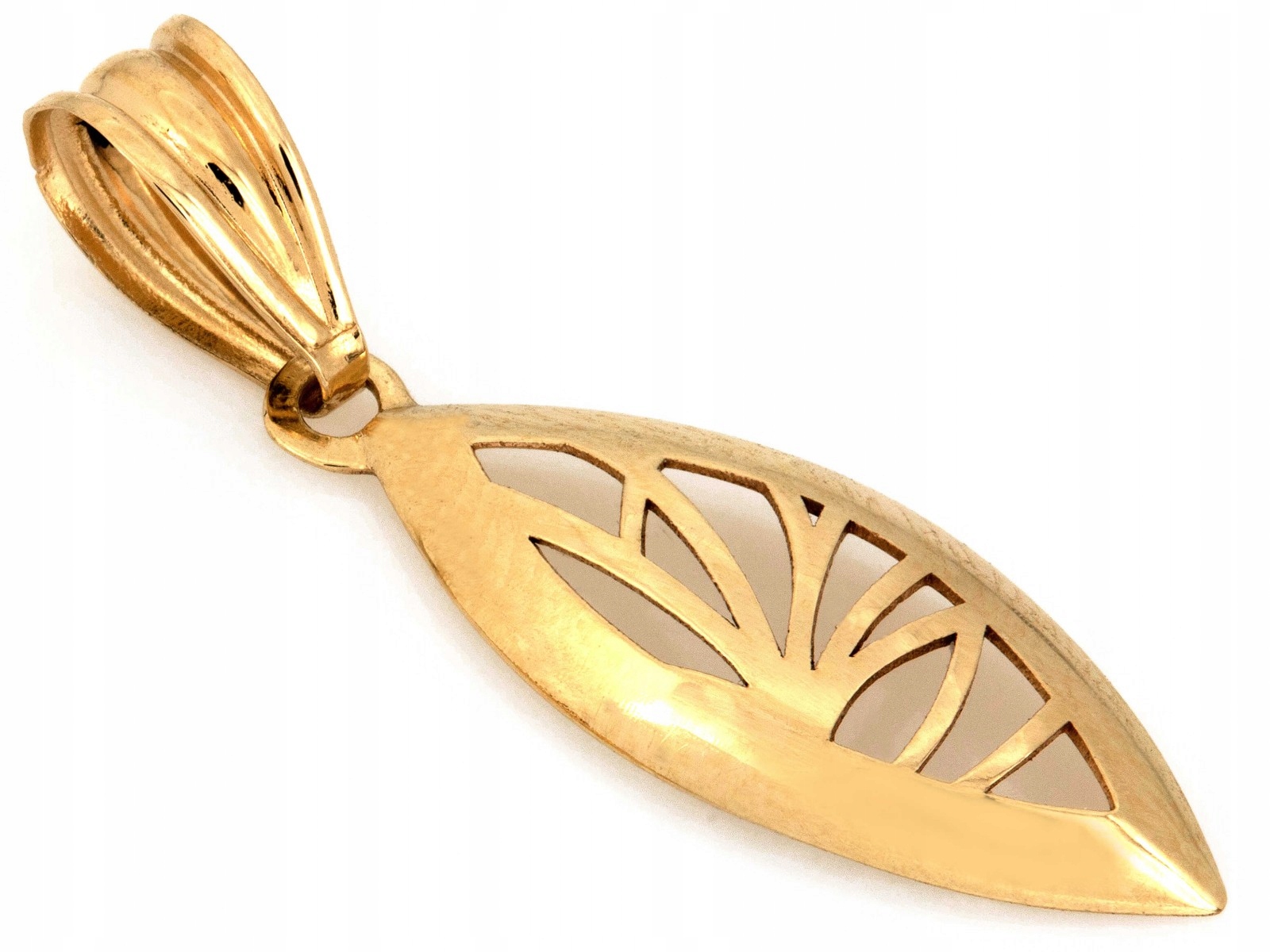 Přívěsek zlatý 585 dlouhý tuhý ažurový 0.50 g elegantní mandlový vzor 14kt