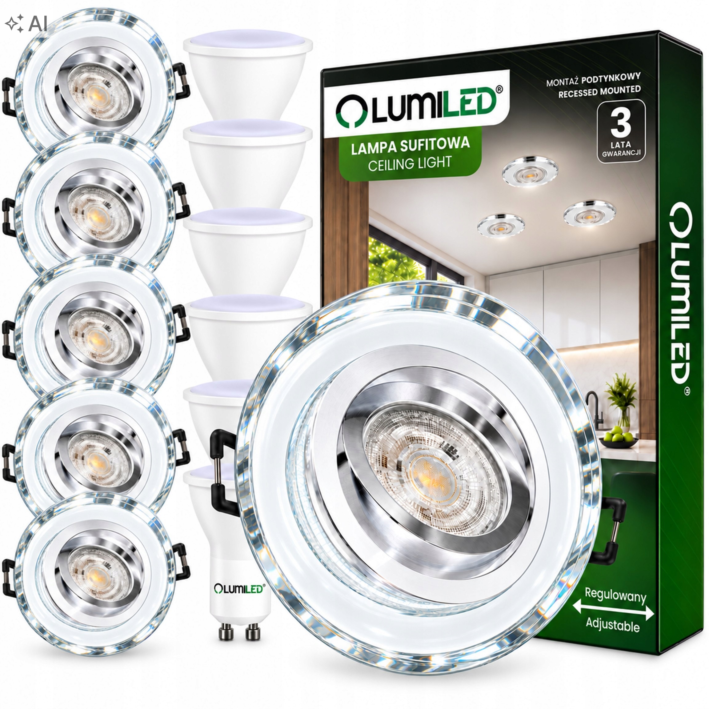 6x Oprawa Podtynkowa 6W Halogenowa Lampa Sufitowa Ruchoma Żarówka Led GU10