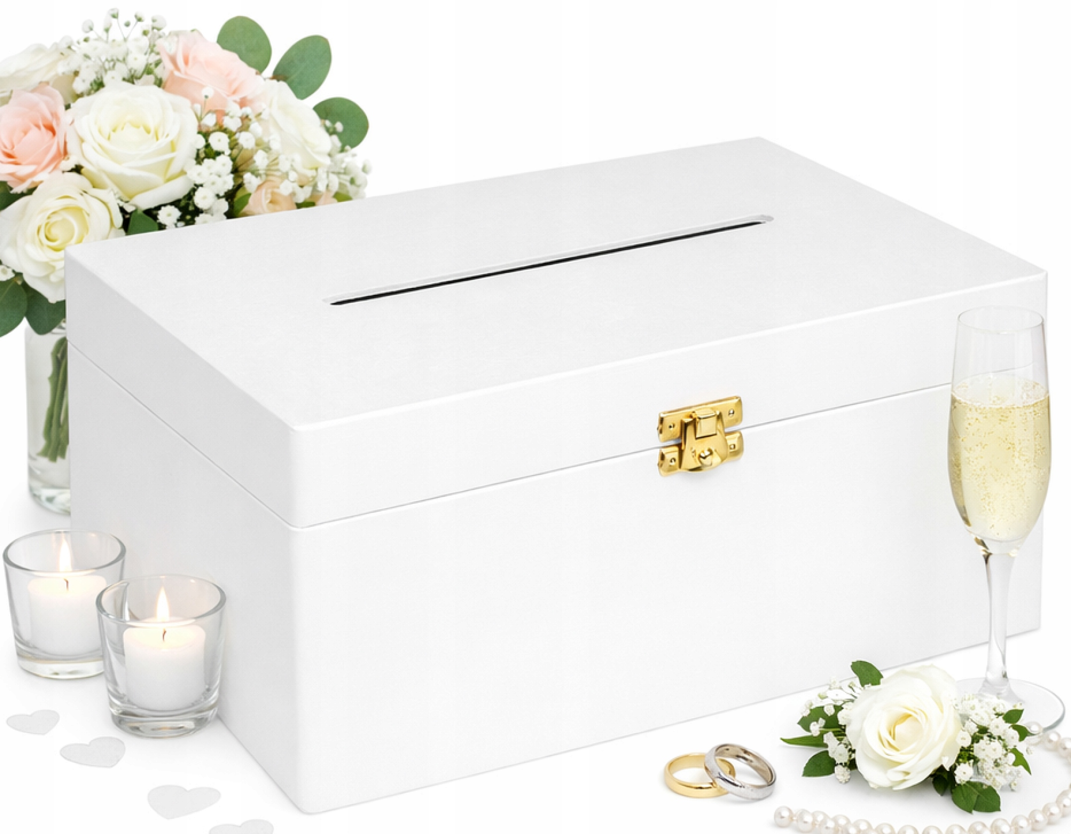 DREWNIANE PUDEŁKO SKRZYNKA NA KOPERTY ŚLUBNE ŚLUB PREZENT PIENIĄDZE BIAŁE