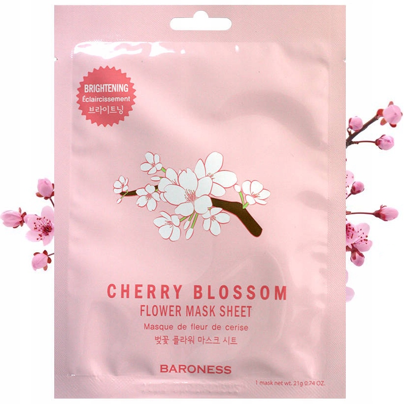 BARONESS Cherry Blossom Flower Mask Sheet, 21 g - Rozświetlająca maska w płachcie z ekstraktem z kwiatu wiśni — 3