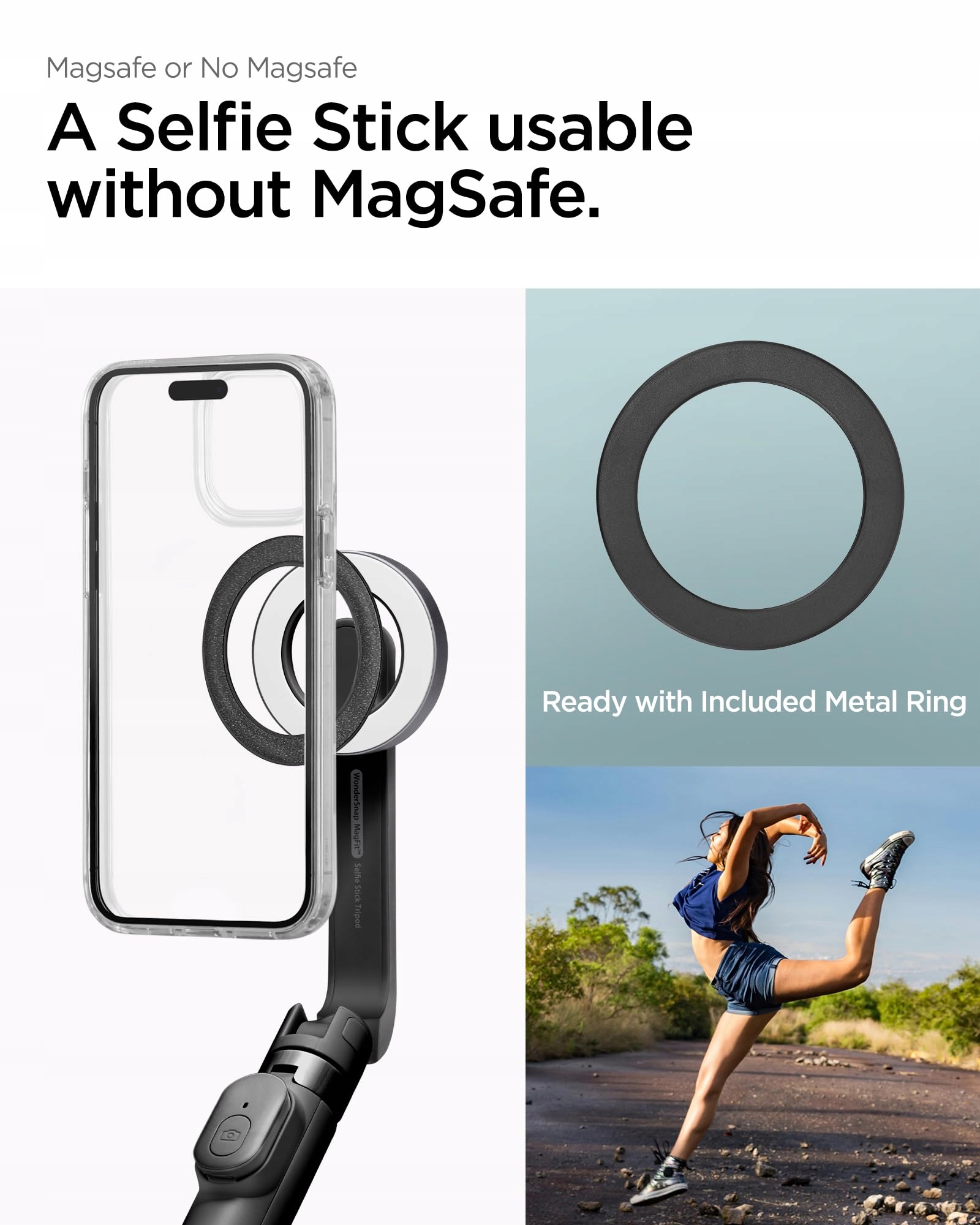 SPIGEN Magsafe Selfie Stick Statyw Bluetooth iPhone 16 Samsung S24 Czarny — miniatura 2