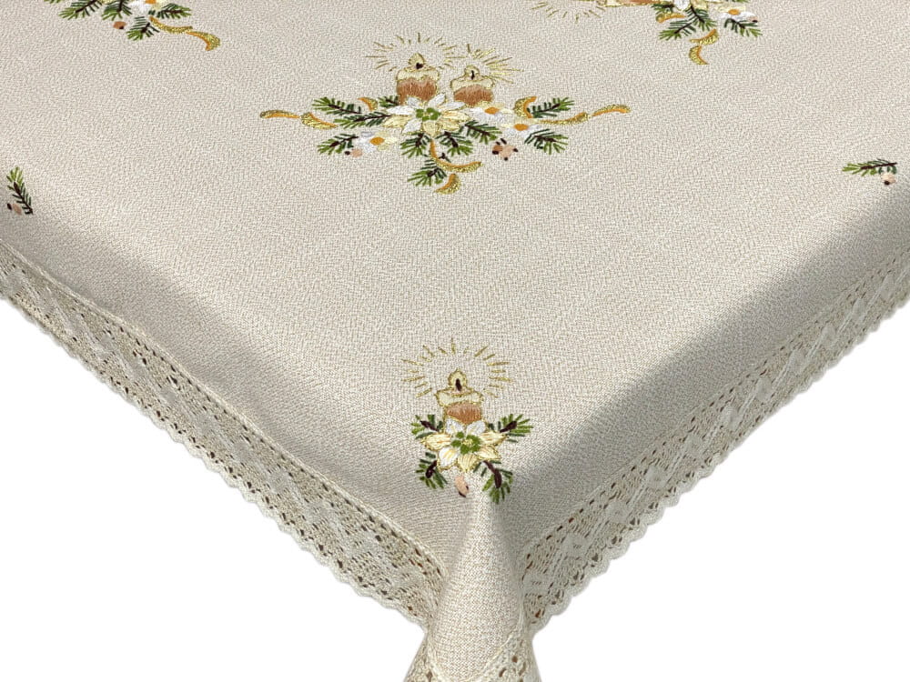 

Obrus 130x170 cm beżowy z koronką na święta