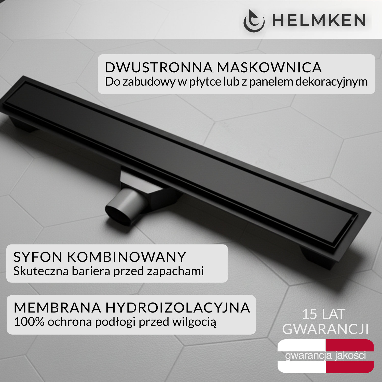 Lineárny odtok Helmken 37206802, 800 x 70 mm, čierny mat