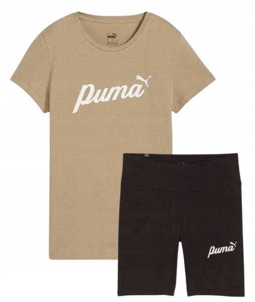 Dámský sportovní set 2pack Puma béžová tričko, černá cyklistka, velikost M