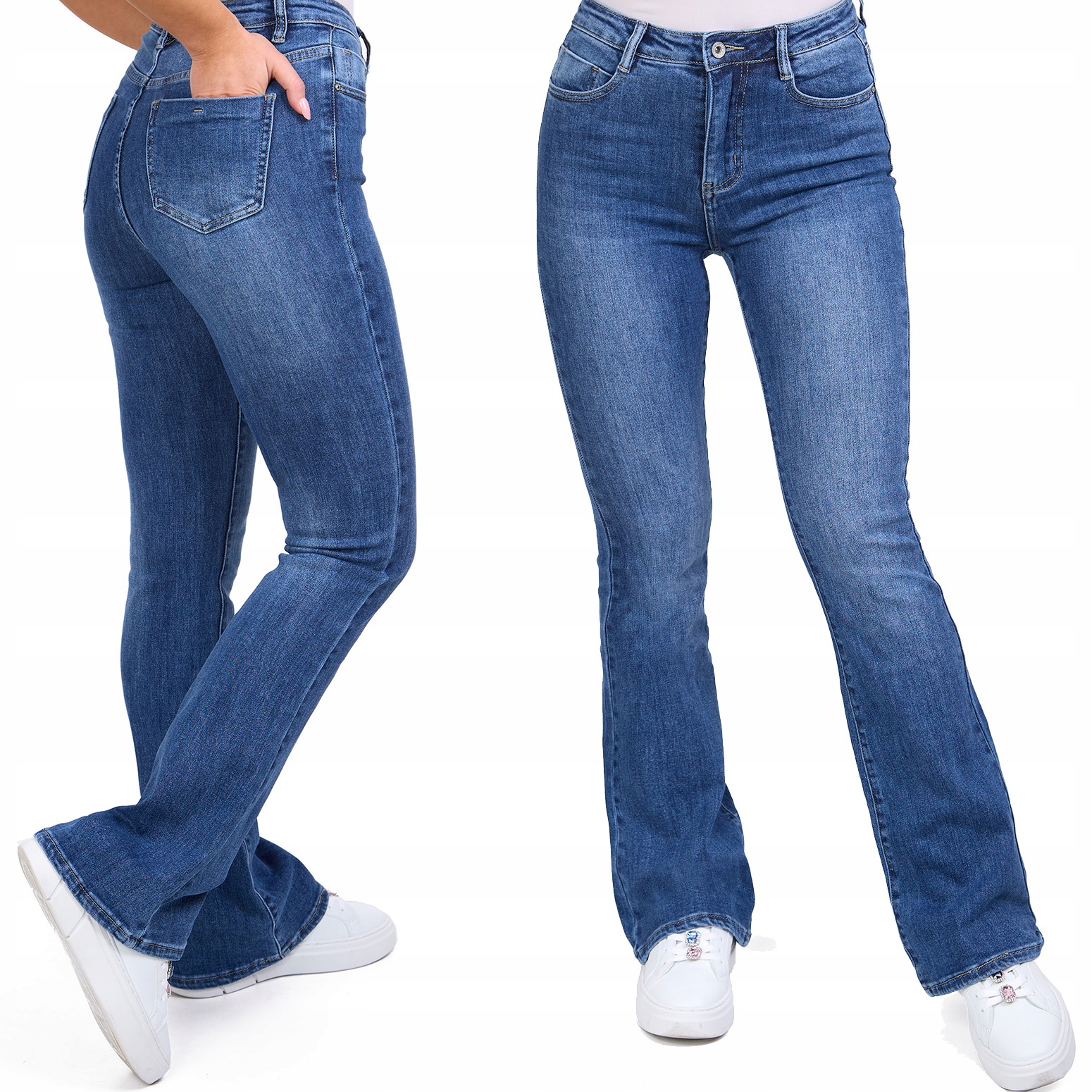 401_ Spodnie damskie dzwony Flare jeans szeroka nogawka _L/40