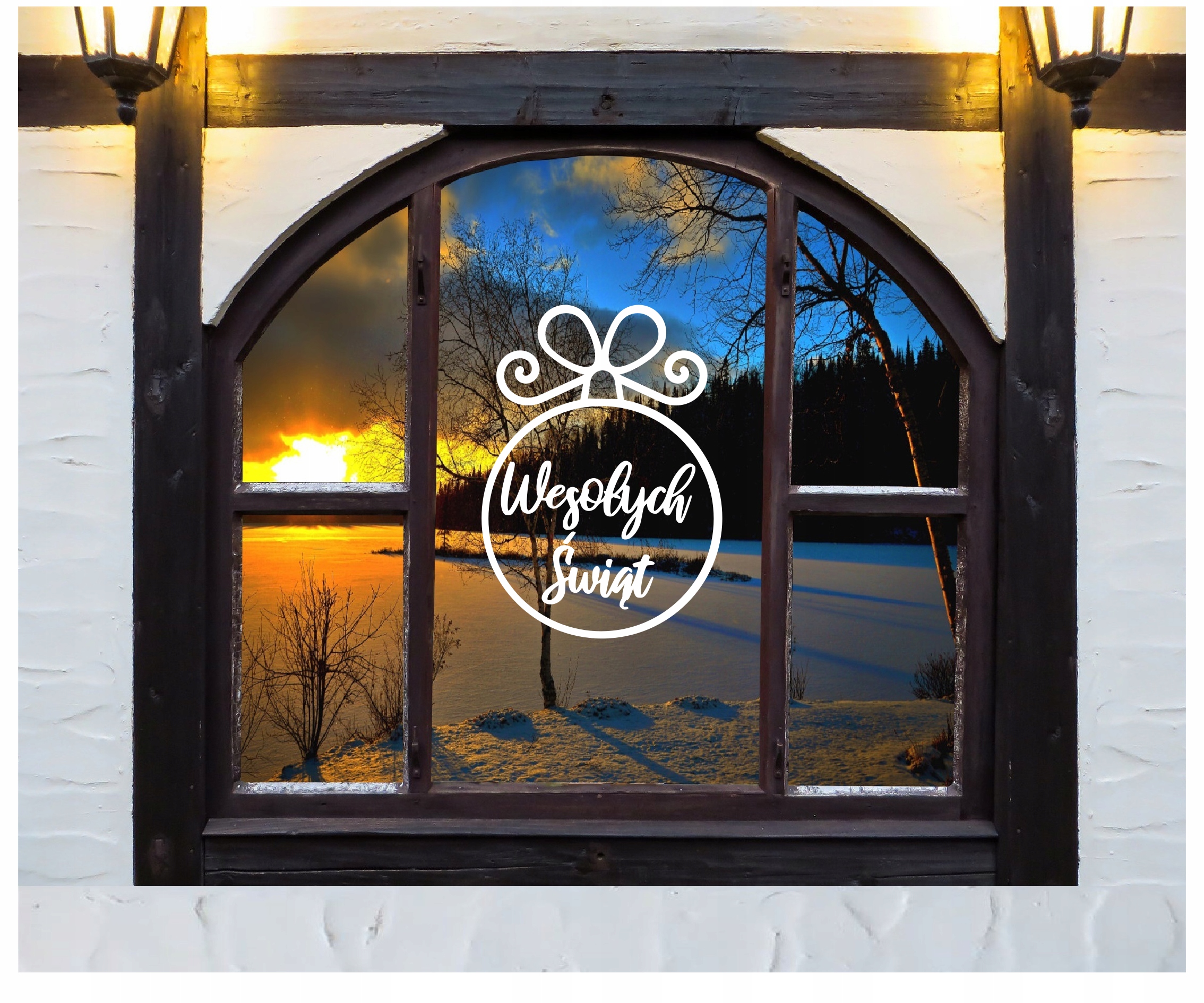 naklejka WESOŁYCH ŚWIĄT duża bombka 28x38cm ażur