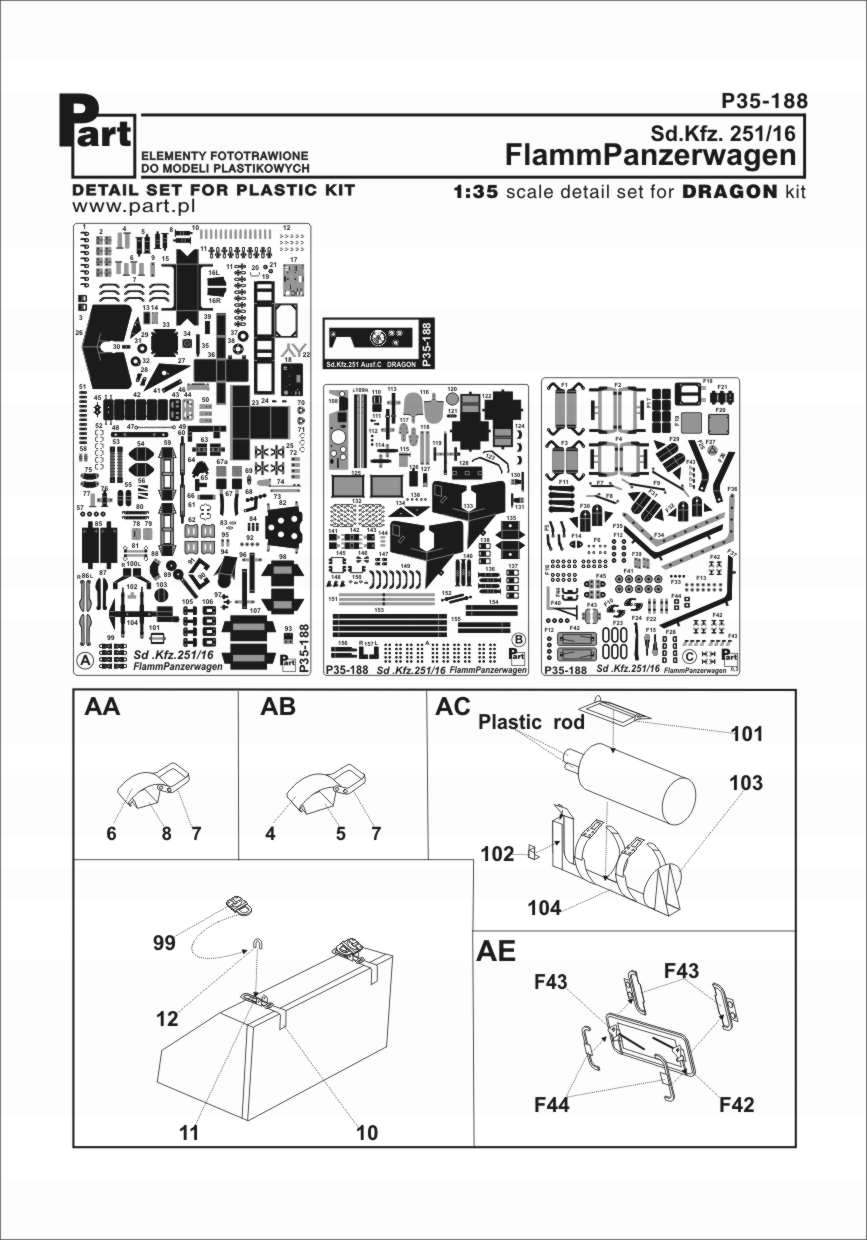 Part P35-188 1/35 Sd.Kfz.251/16 Flammpanzerwagen (Dragon)