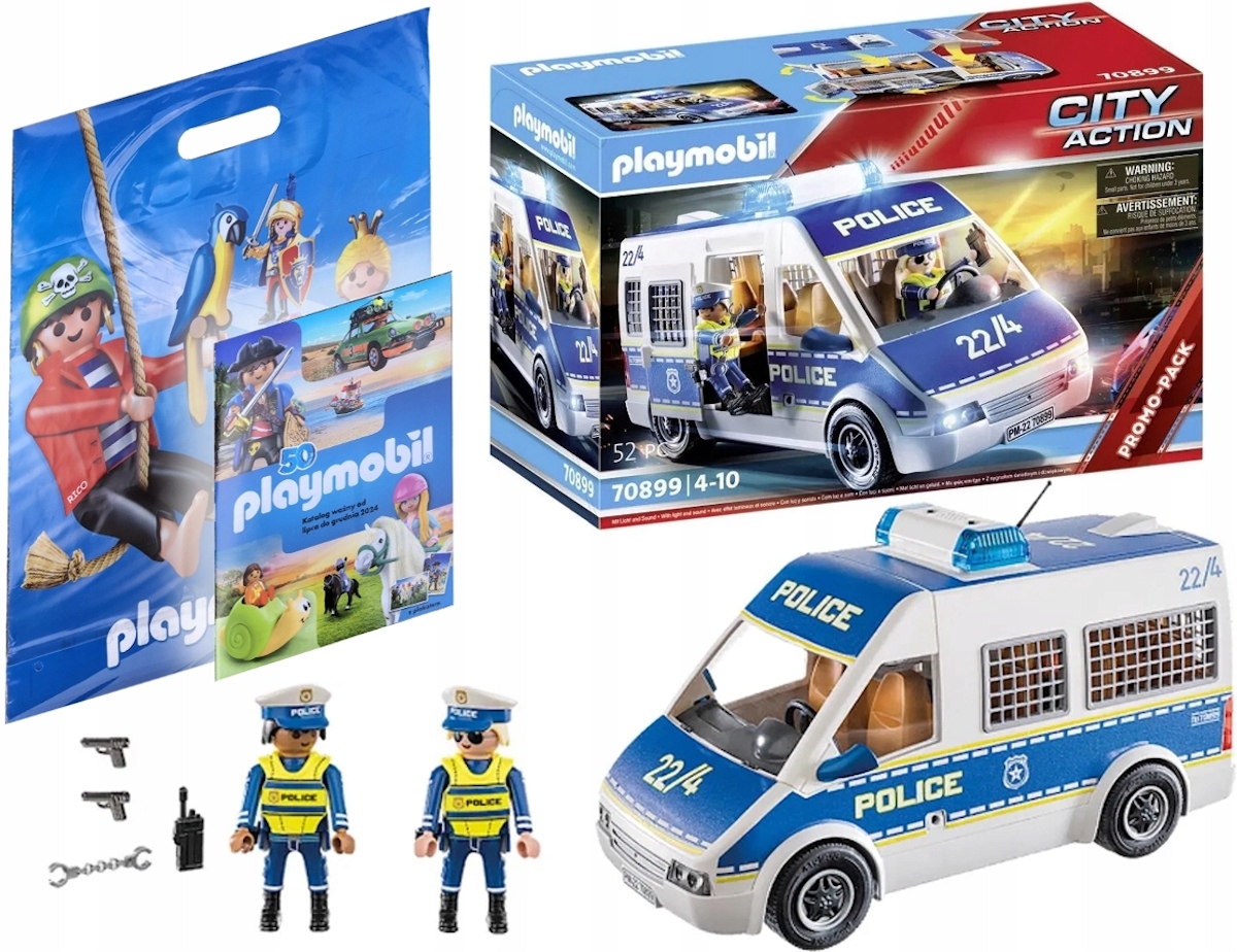 PLAYMOBIL 70899 TRANSPORTER POLICYJNY ŚWIATŁO DŹWIĘK +TORBA PREZENTOWA +KAT