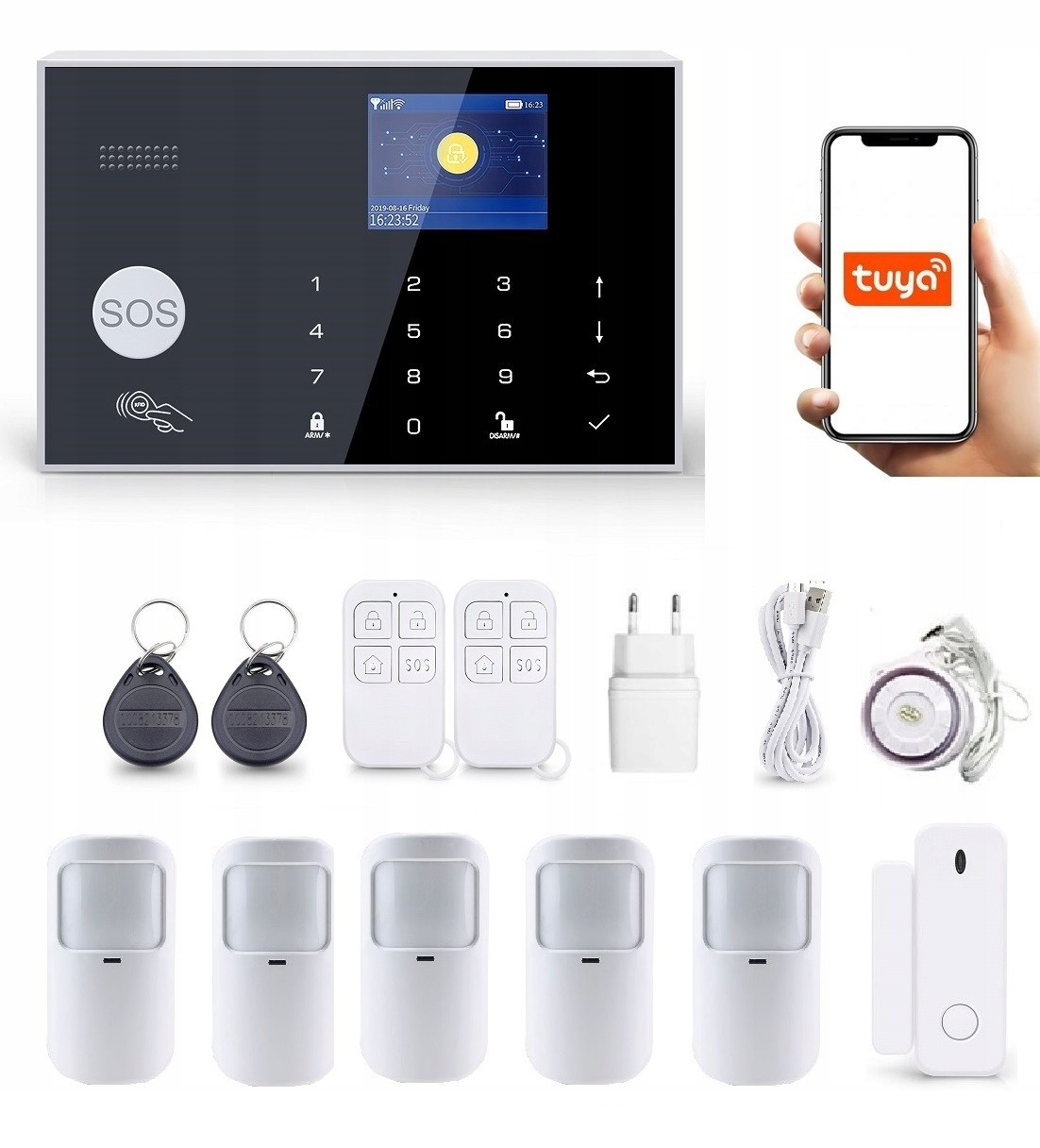 Bezdrôtová Alarmová Súprava s LCD 2.4" Gsm WiFi Tuya Smart Poľský 5xPIR