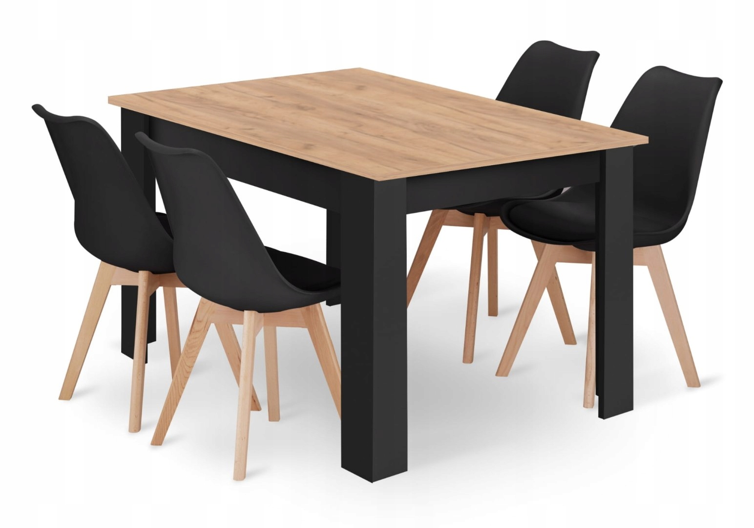 Zestaw do salonu, kuchni stół prostokątny 120x80 4 krzesła czarne loft