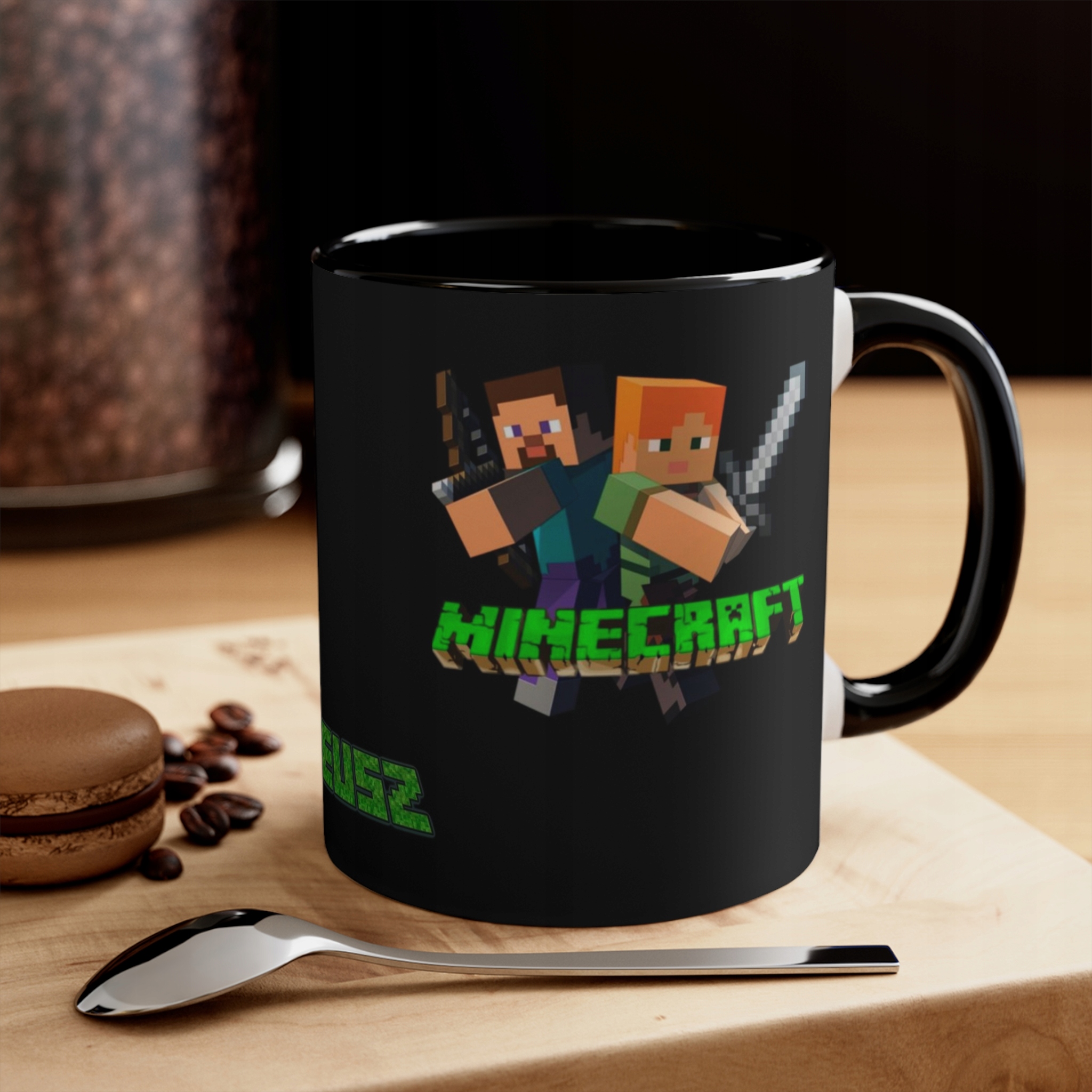 Kubek MINECRAFT czarny + imię dziecka Gratis! Pojemność 330 ml