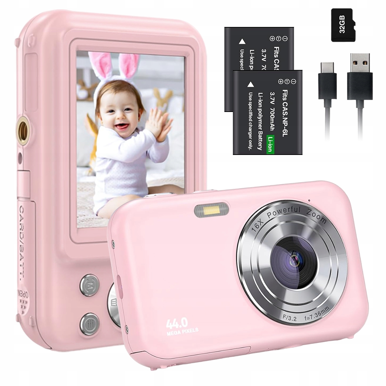 Digitální Fotoaparát 44MP 1080P Zoom 16X 32GB 2 Baterie Ideální Jako Dárek