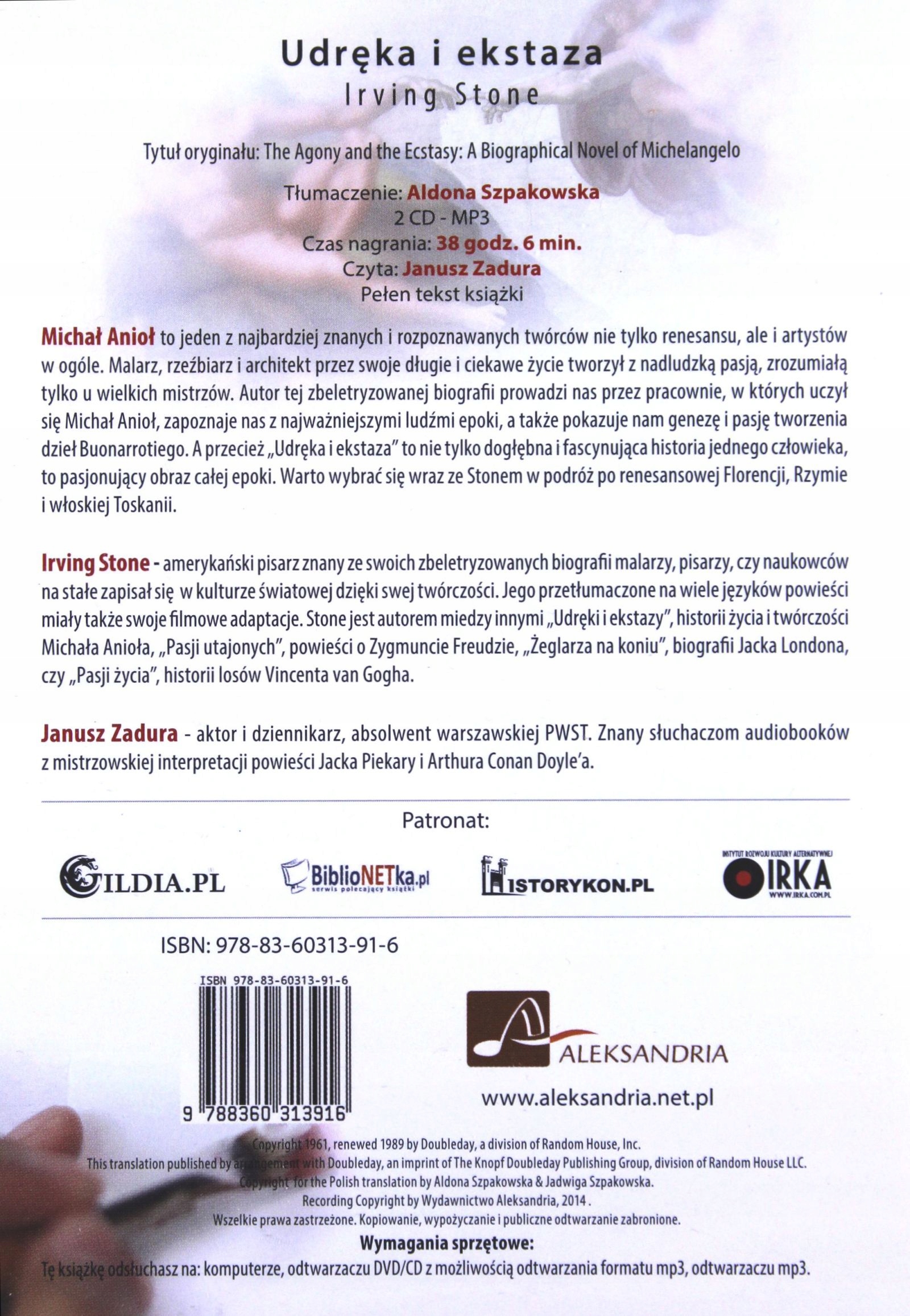 UDRĘKA I EKSTAZA [AUDIOBOOK] Stan opakowania oryginalne