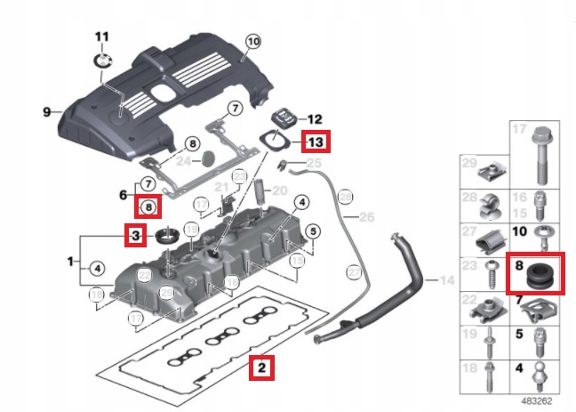 USZCZELKA POKRYWY ZAWOR. BMW E90 E91 323-330i N52 Producent części Inny