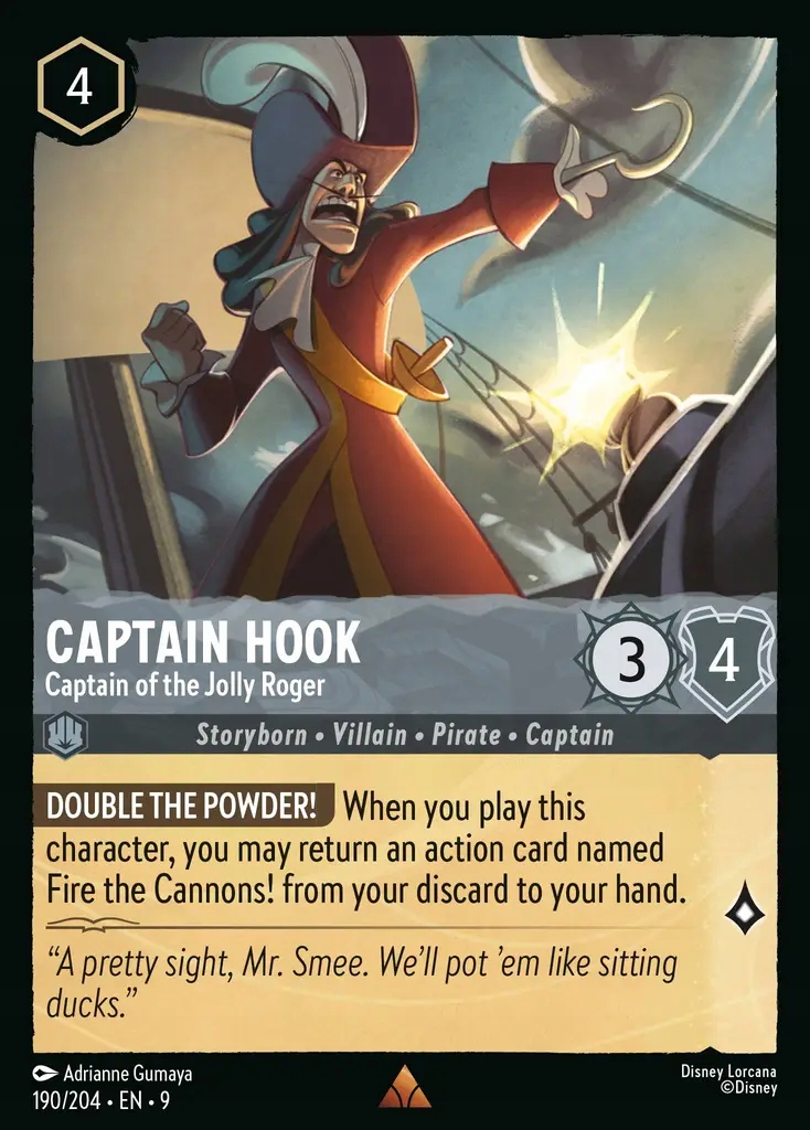 Disney Lorcana 9FAB #190 Captain Hook Captain of the Jolly Roger