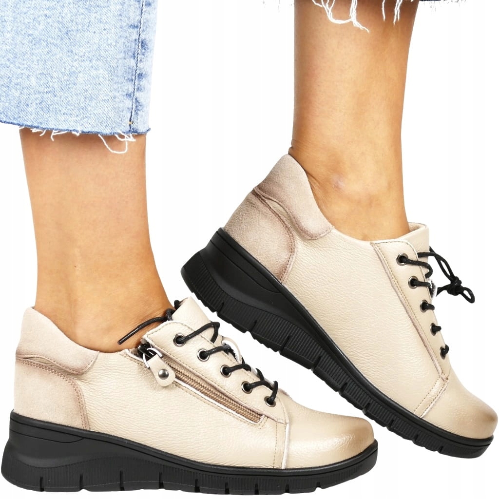 Béžové Polobotky Na Podpatku, Pohodlné Dámské Boty Z Měkké Kůže, Nové