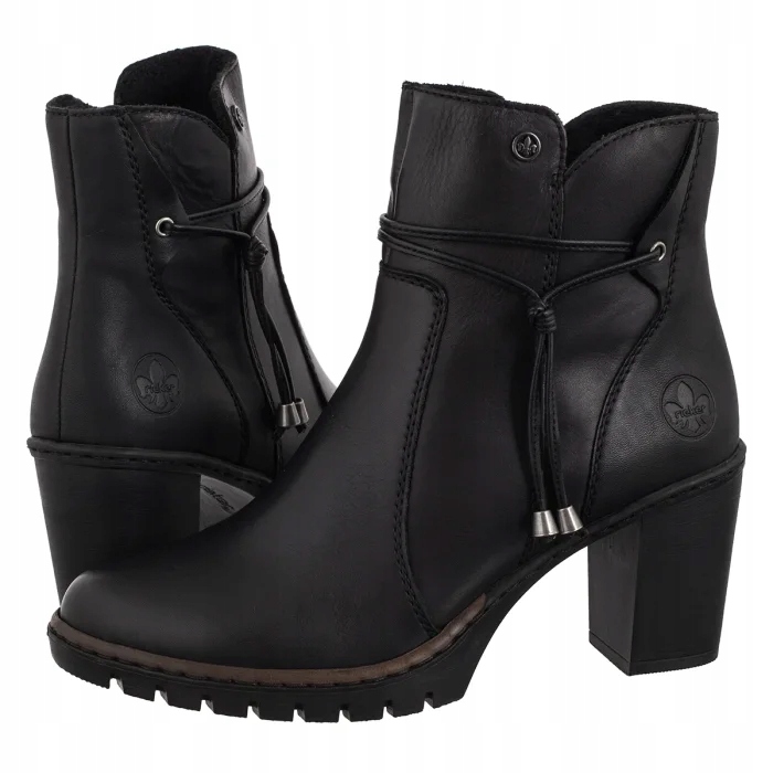 Dámské kožené Kotníkové Boty na podpatku Rieker černé Y2567-00 černé