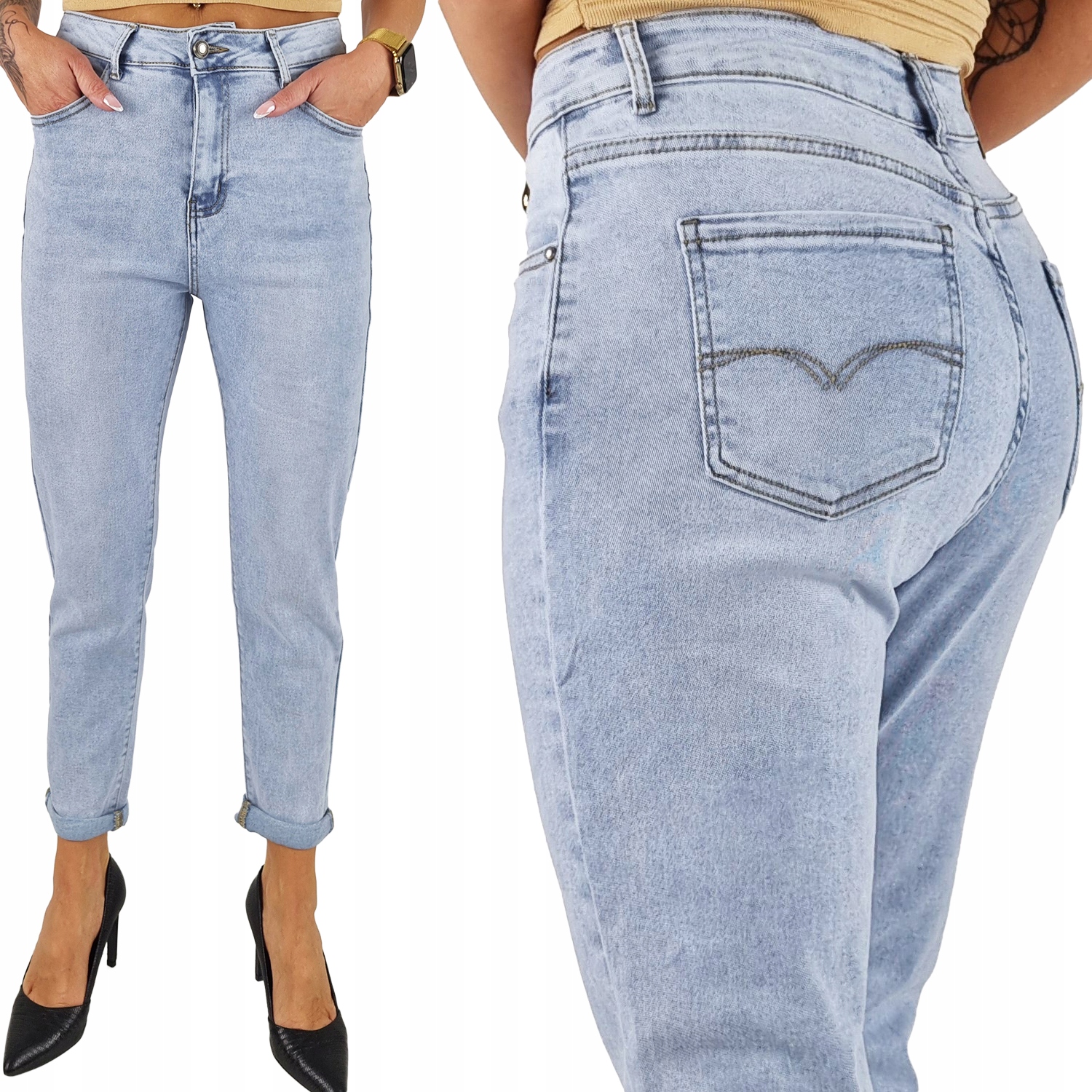 M. Sara Prémiové džíny dámské s vysokým pasem Volné Nohavice Mom Fit