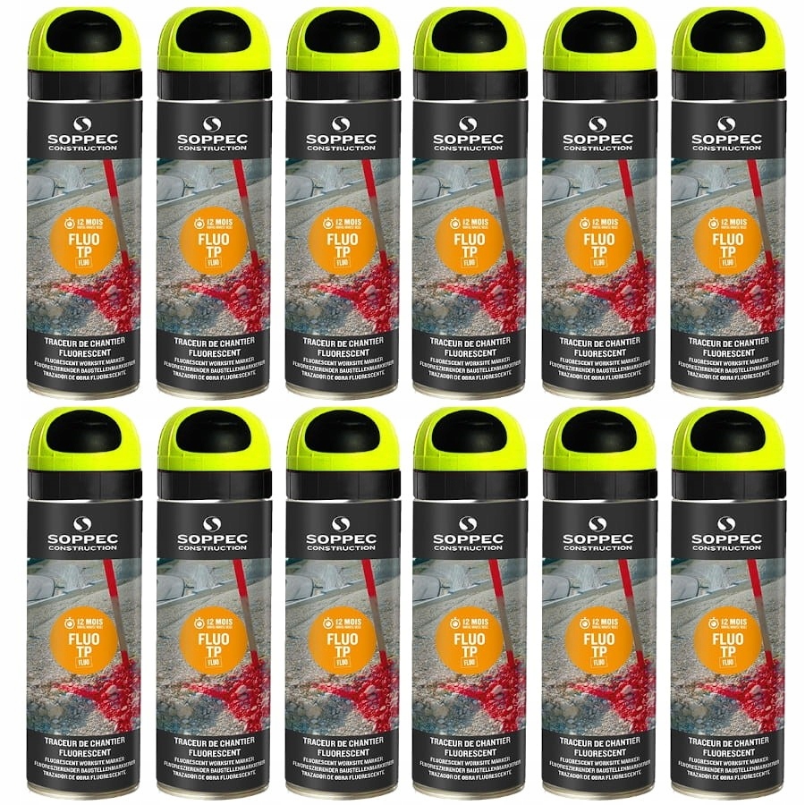 Soppec Fluo Spray Farba Geodezyjna Żółta 12szt