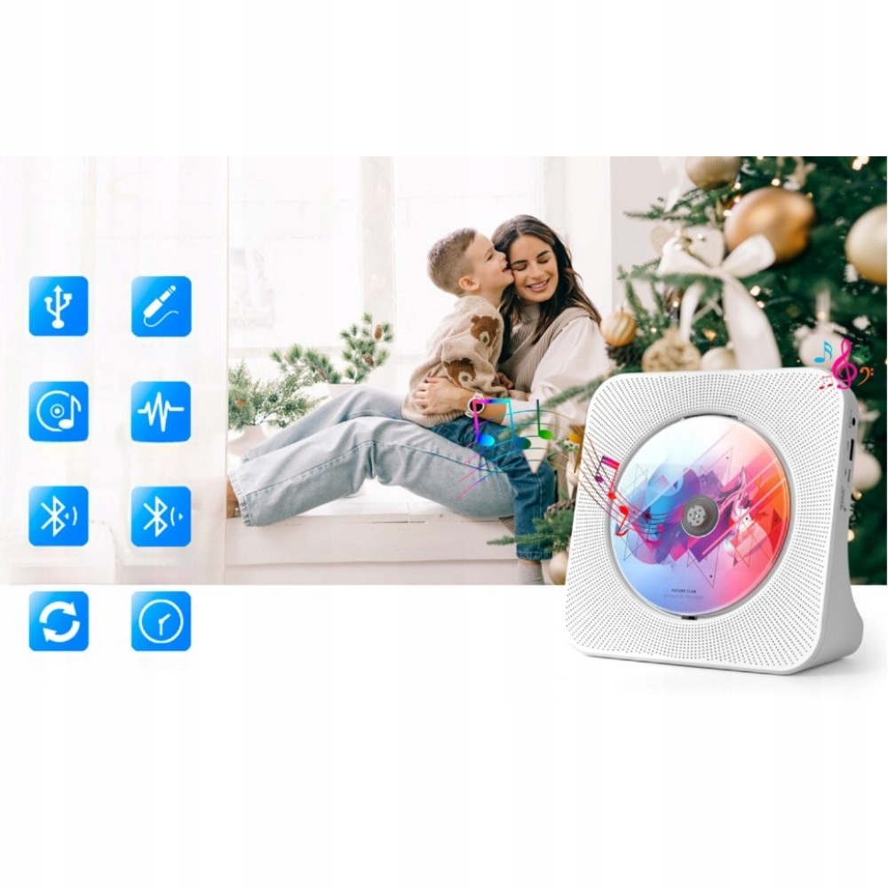 BIAŁY PRZENOŚNY ODTWARZACZ CD WBUDOWANY GŁOŚNIK STEREO 189X189X69MM Marka Bedee