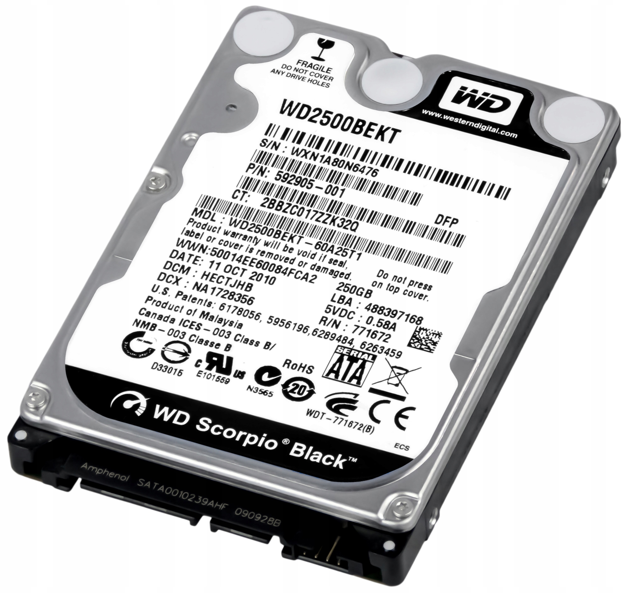 WD BLACK 250GB 7.2K 16MB SATA II 2.5'' WD2500BEKT