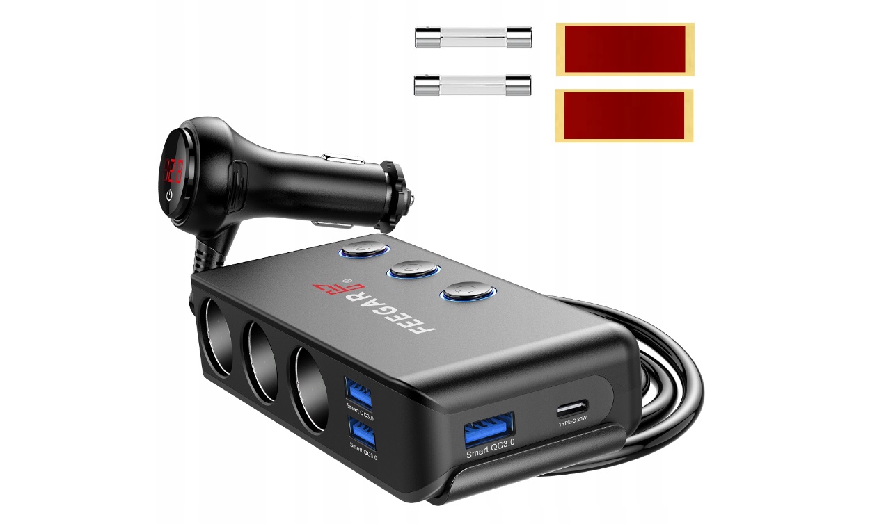 ROZDZIELACZ SAMOCHODOWY FEEGAR 12-24V 200W USB 10A PREZENT